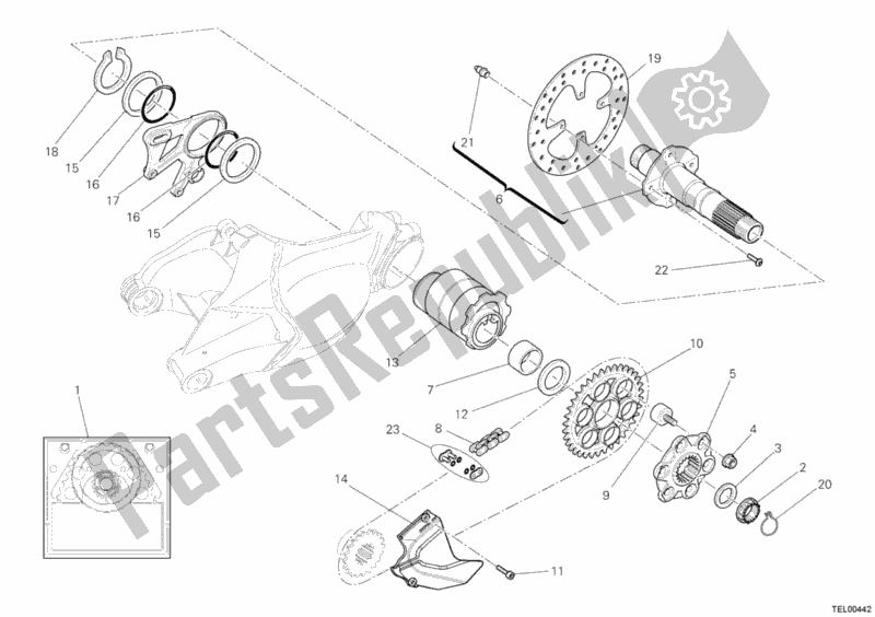 All parts for the Rear Wheel Spindle of the Ducati Superbike 1198 USA 2011